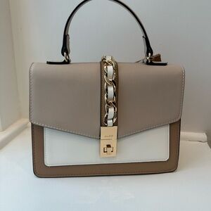 Aldo Tan and White Satchel with Gold Chain
